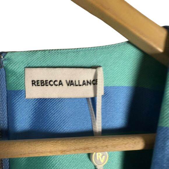 Rebecca Vallance Seychelles Blue Stripe Puff Sleeve Belted Mini Dress Size 8 - Picture 10 of 16